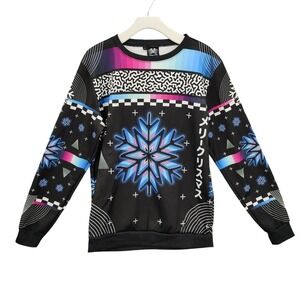 Vapor95 Womens Vaporwave Cybercore Snowflake Sweatshirt L Black Retro Holiday